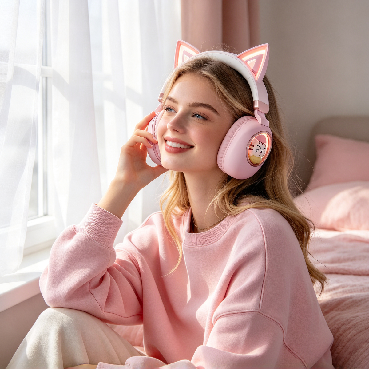 🎧 Wireless Headphones | Soft ABS Design | Gaming & Daily Use | Kids & Teens Gift | Cute LED Cat Ear Style