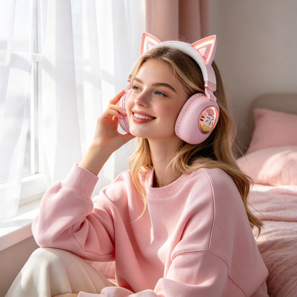 🎧 Wireless Headphones | Soft ABS Design | Gaming & Daily Use | Kids & Teens Gift | Cute LED Cat Ear Style
