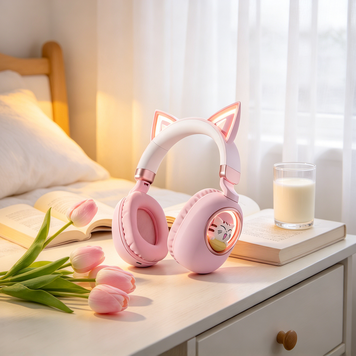 🎧 Wireless Headphones | Soft ABS Design | Gaming & Daily Use | Kids & Teens Gift | Cute LED Cat Ear Style