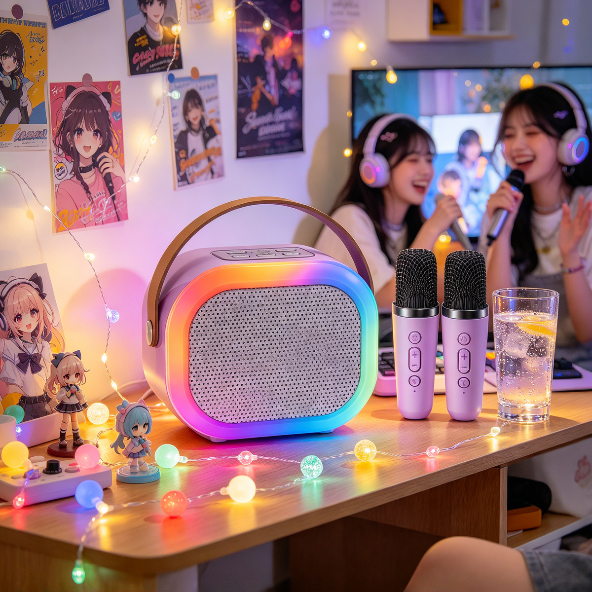 🎤 Karaoke Speaker | Metallic Mesh | Party Gifts | Colorful LED Glow