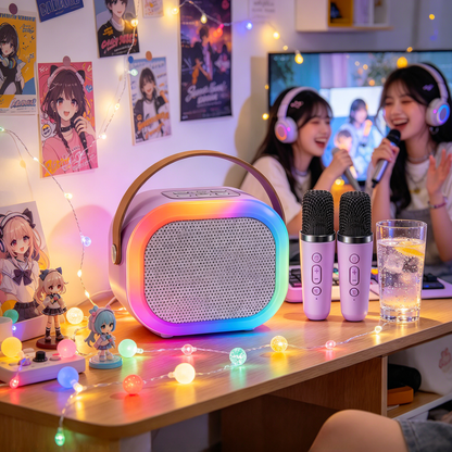 🎤 Karaoke Speaker | Metallic Mesh | Party Gifts | Colorful LED Glow