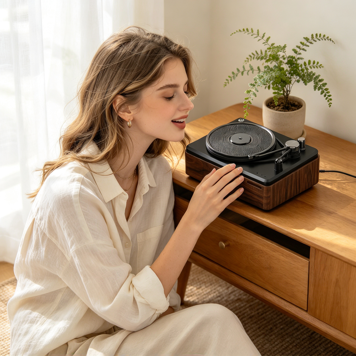 🎵 Retro Bluetooth Speaker | Wood-Look Finish | Music Lovers | Vintage Turntable Charm