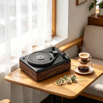 🎵 Retro Bluetooth Speaker | Wood-Look Finish | Music Lovers | Vintage Turntable Charm