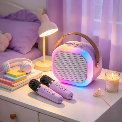🎤 Karaoke Speaker | Metallic Mesh | Party Gifts | Colorful LED Glow