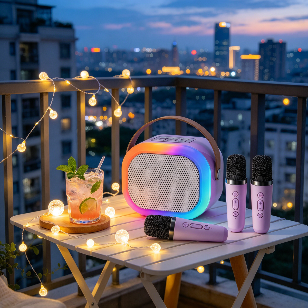 🎤 Karaoke Speaker | Metallic Mesh | Party Gifts | Colorful LED Glow