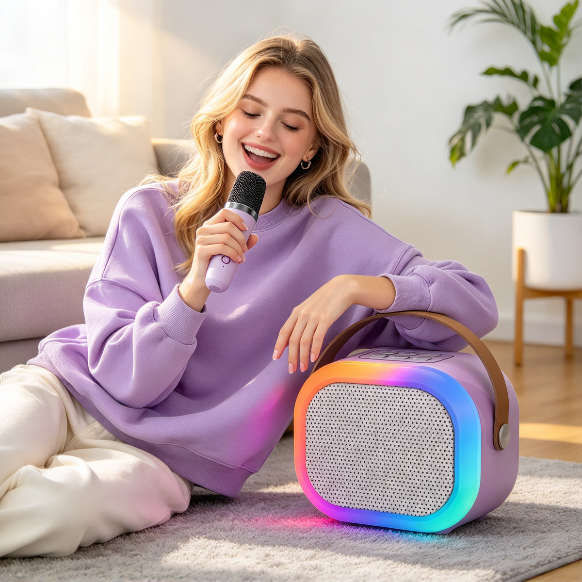 🎤 Karaoke Speaker | Metallic Mesh | Party Gifts | Colorful LED Glow