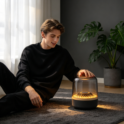 🔊 Bluetooth Speaker | Glass Dome | Home Gifts | Golden Ambient Glow